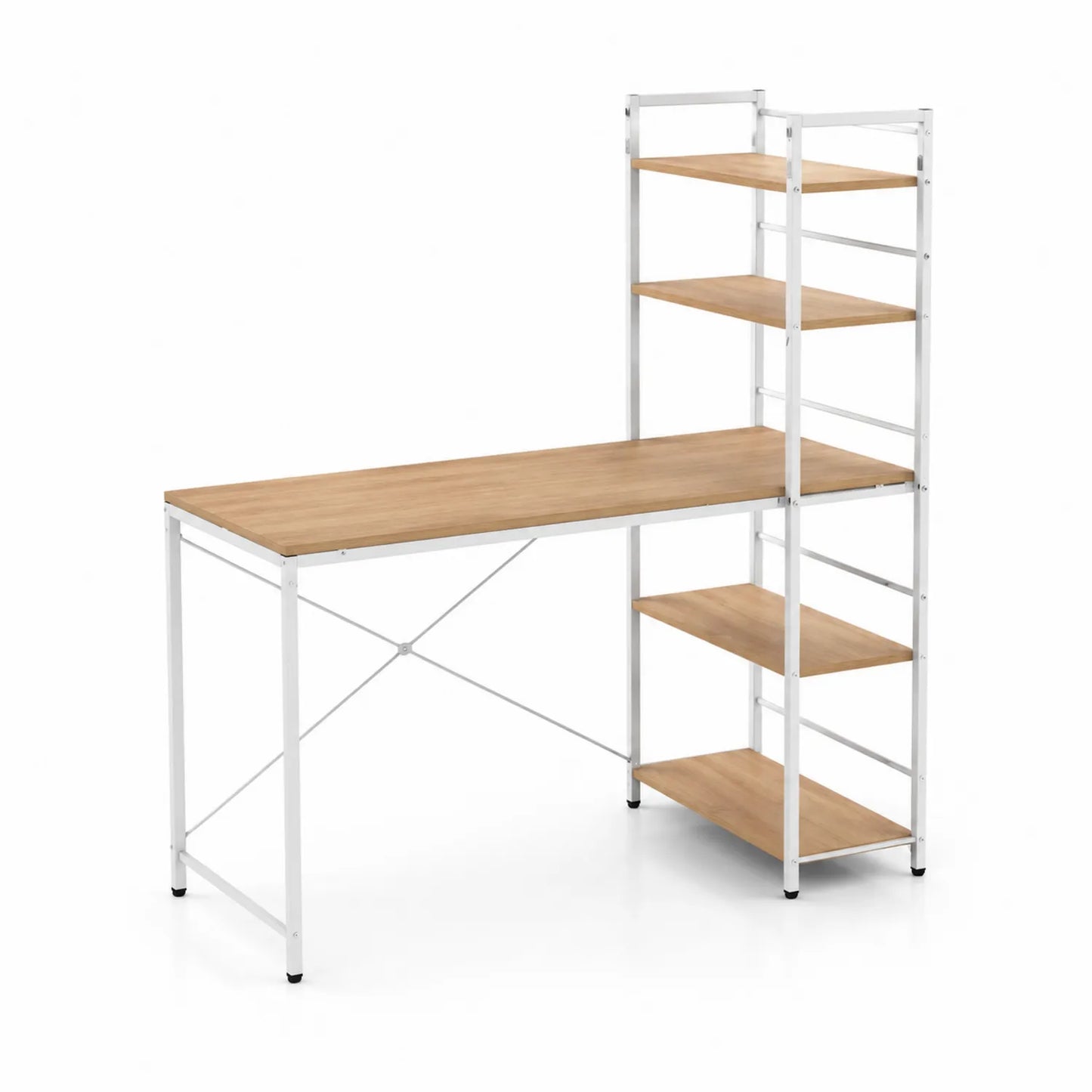 Escritorio con estantería de MDF y metal 120 cm Blanco/Madera