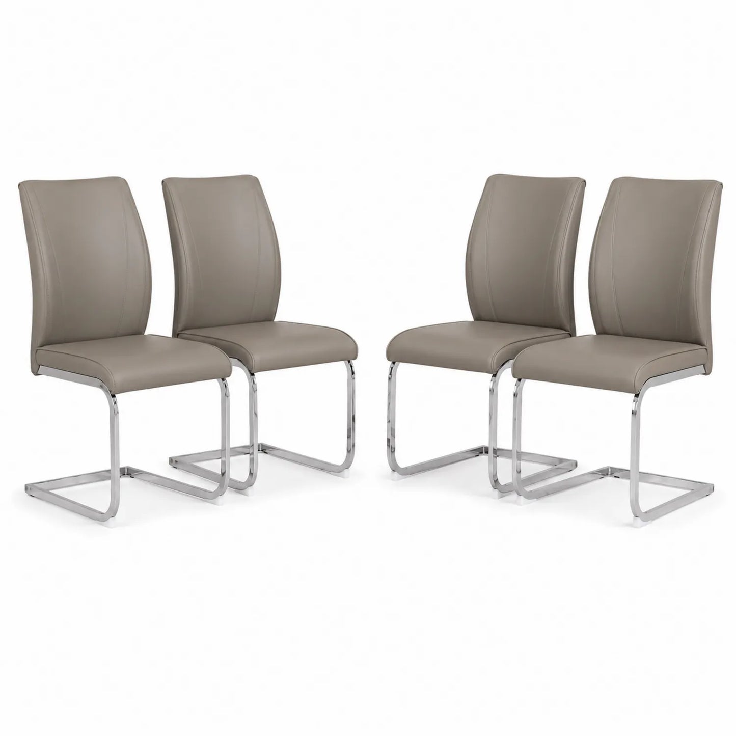 Juego de 4 sillas de comedor de cuero sintético y metal cromado, 95 cm