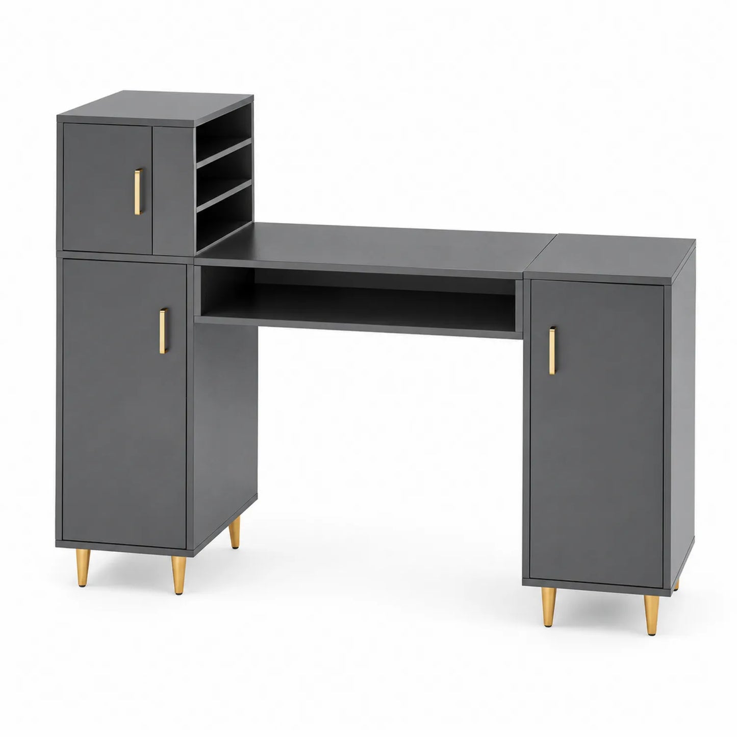 Escritorio de MDF Gris con Almacenamiento y Patas Metálicas