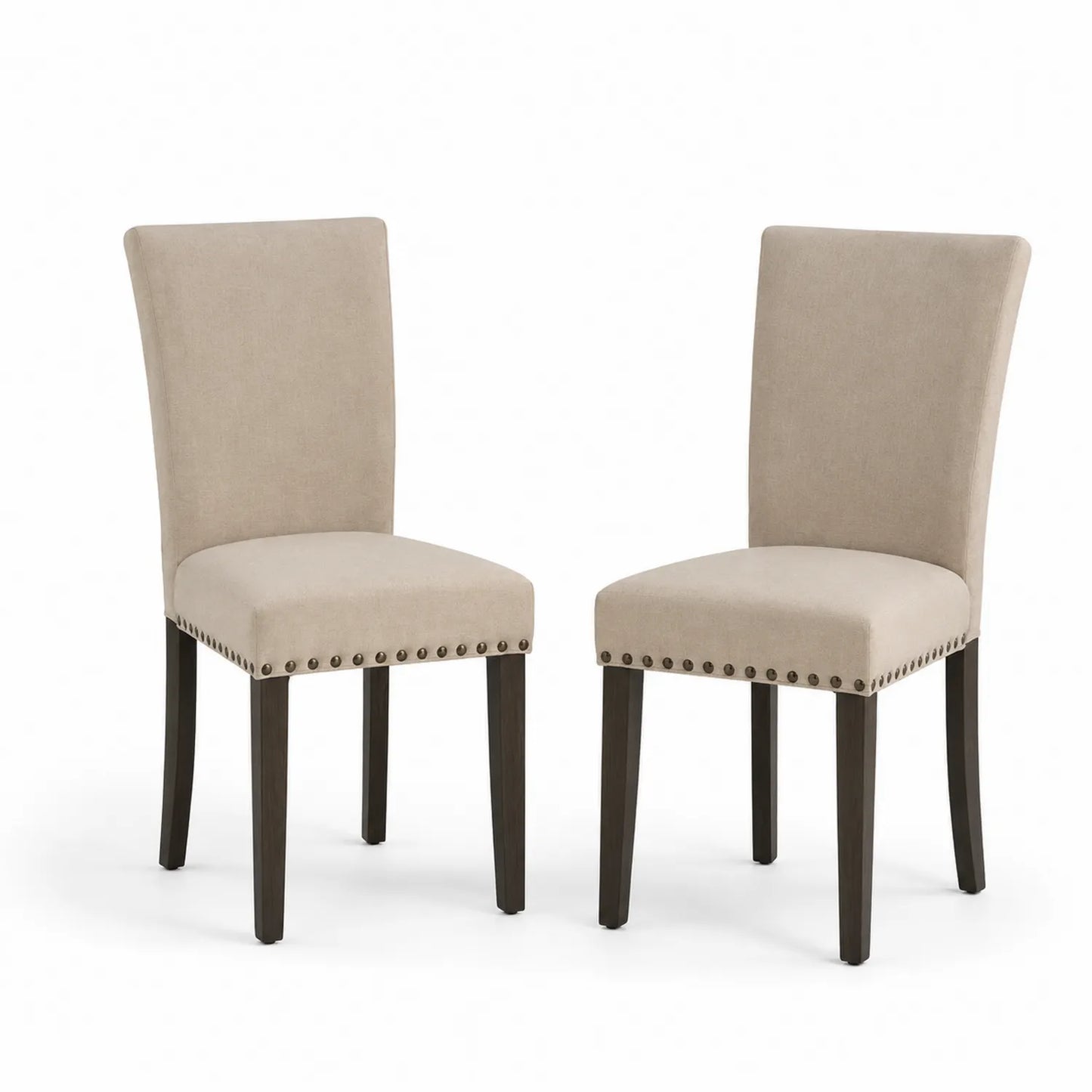 Juego de 2 Sillas de Comedor Tapizadas Beige con Patas de Madera