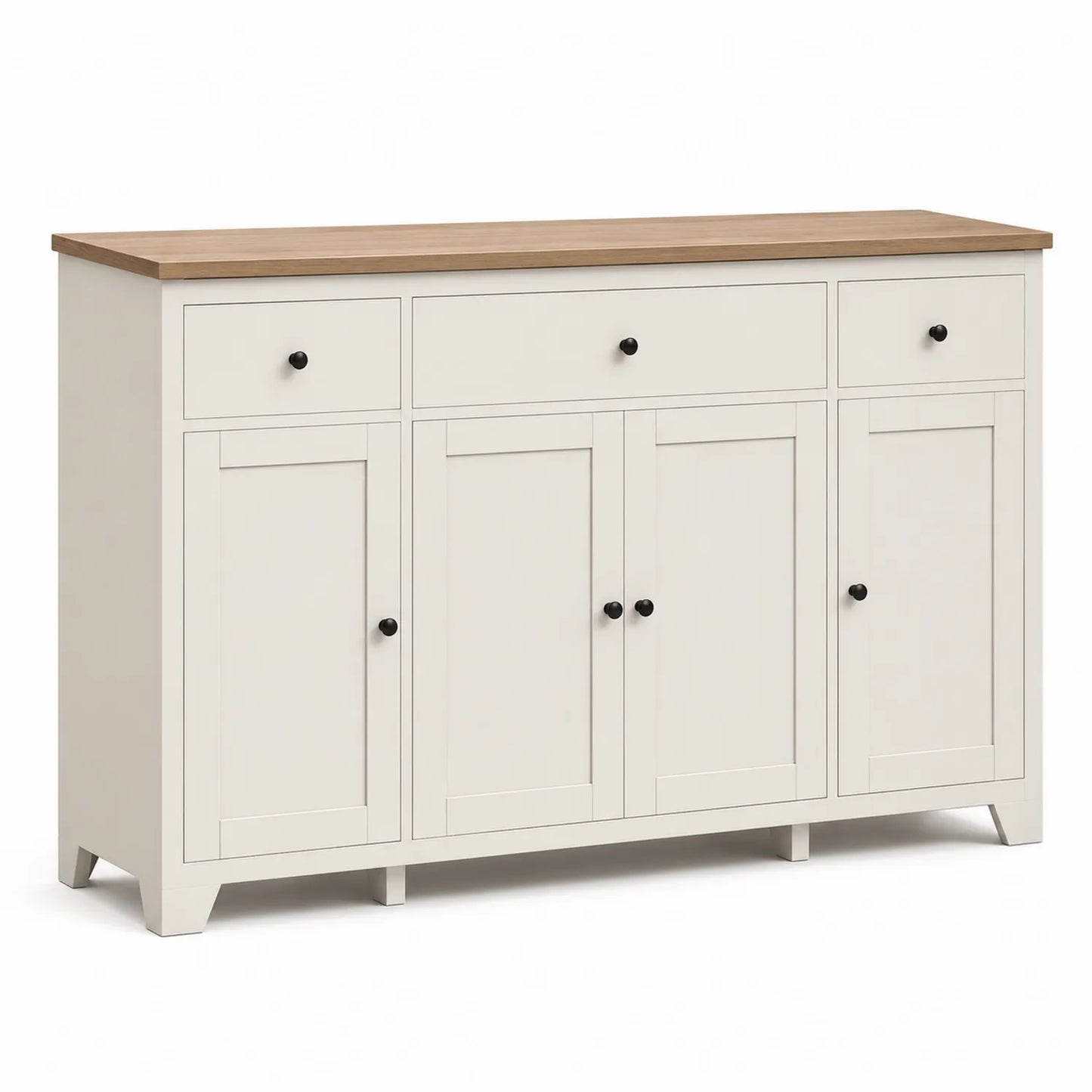Aparador de Madera MDF con 4 Puertas y 3 Cajones Blanco y Roble