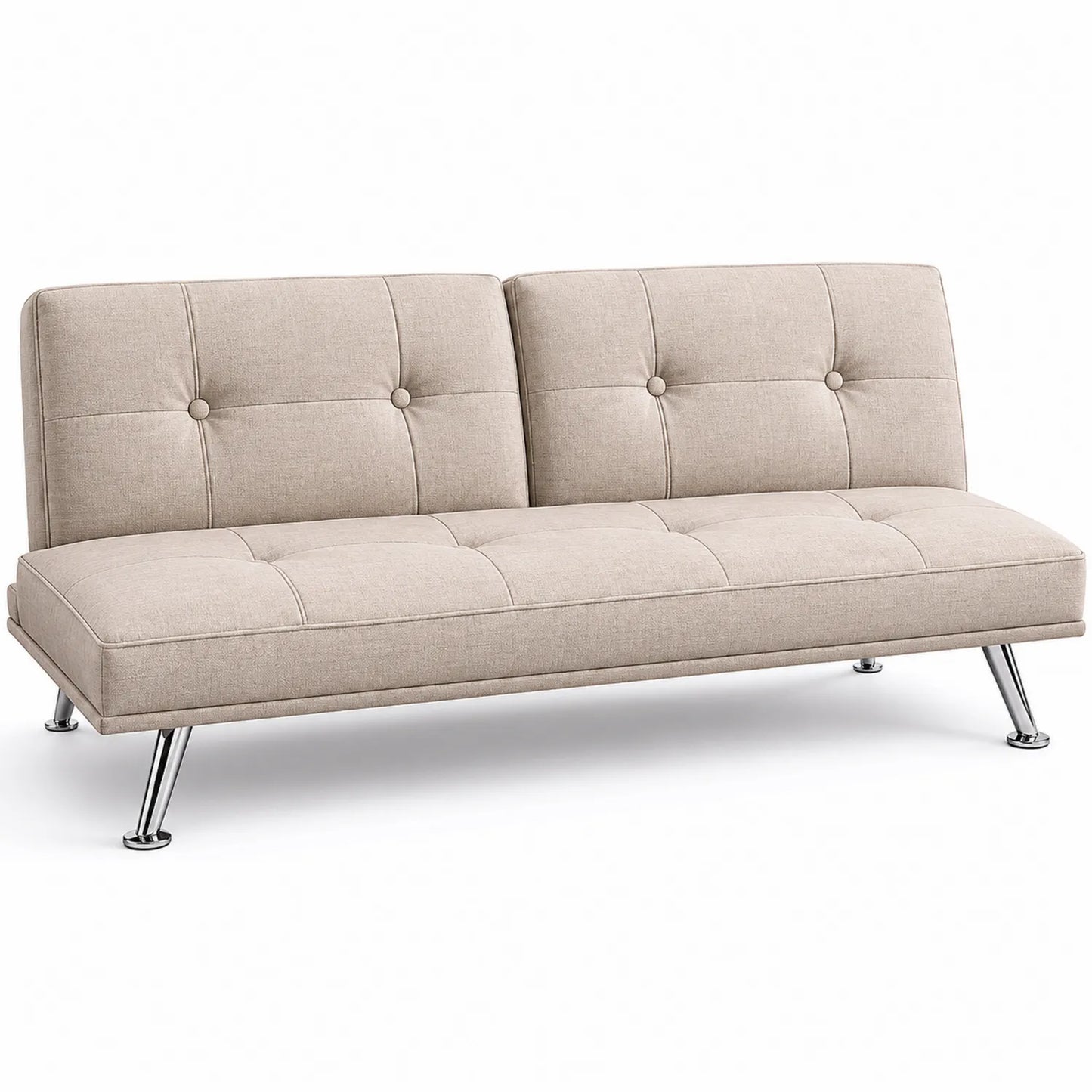 Sofá cama de poliéster beige con patas de metal