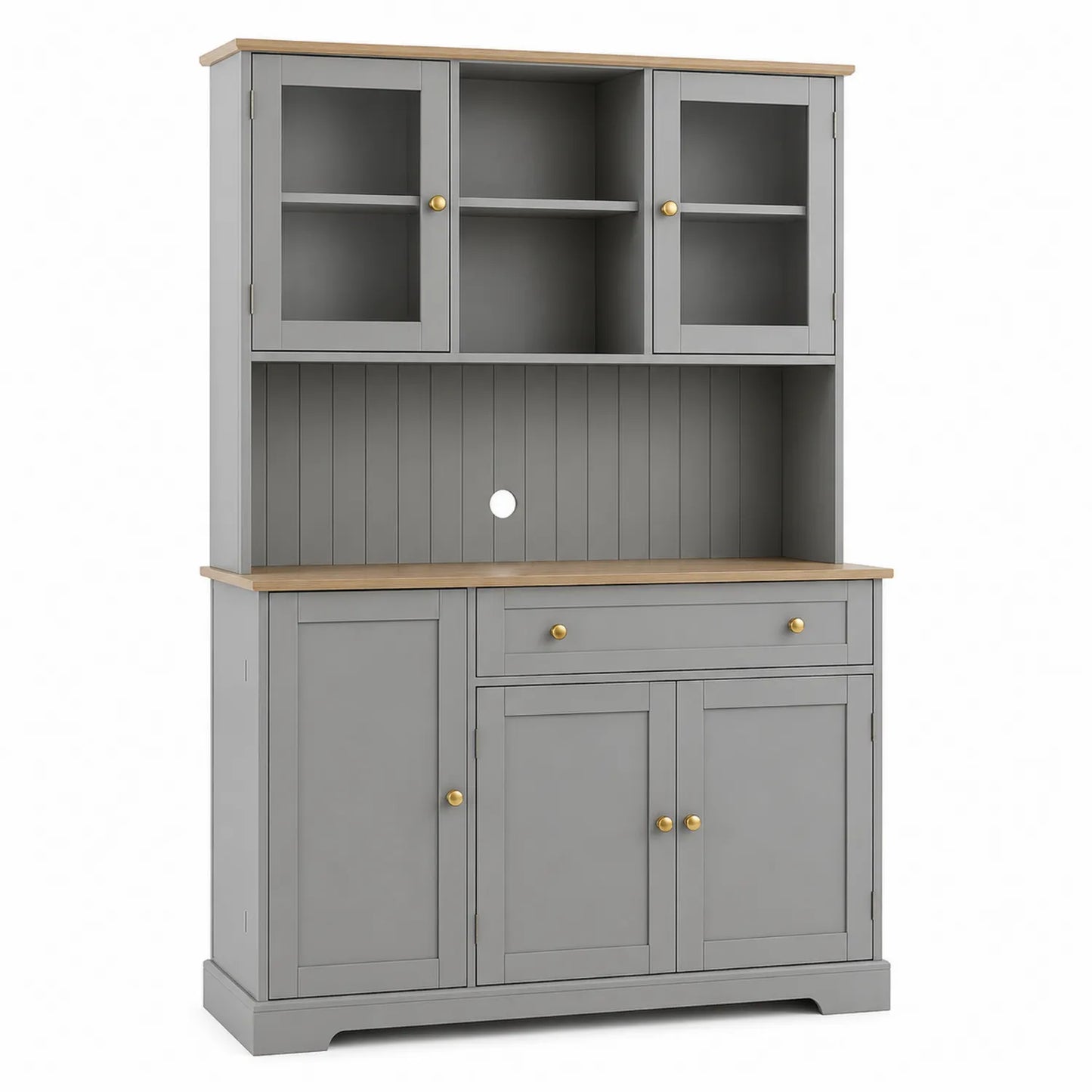 Aparador alto de MDF gris con puertas y estanterías 150x200x40cm
