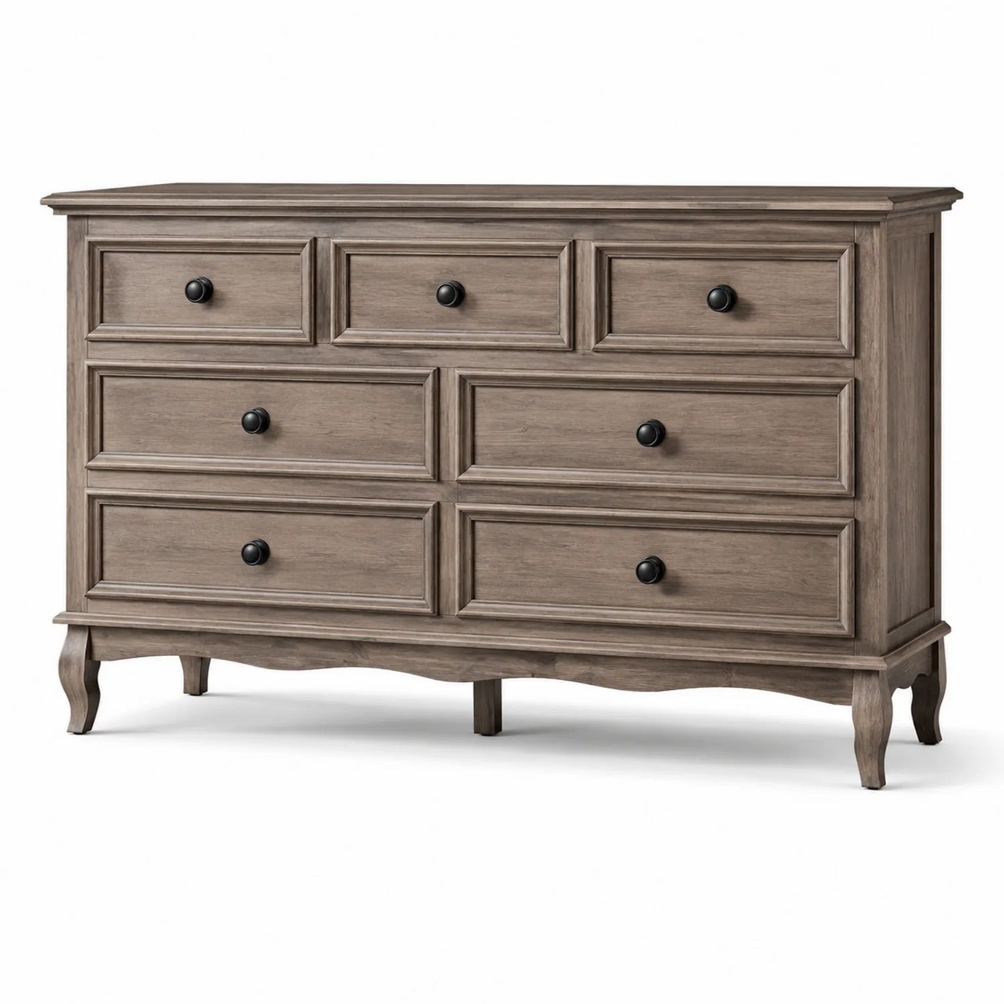 Cómoda de Madera Maciza de Roble con 7 Cajones Color Gris