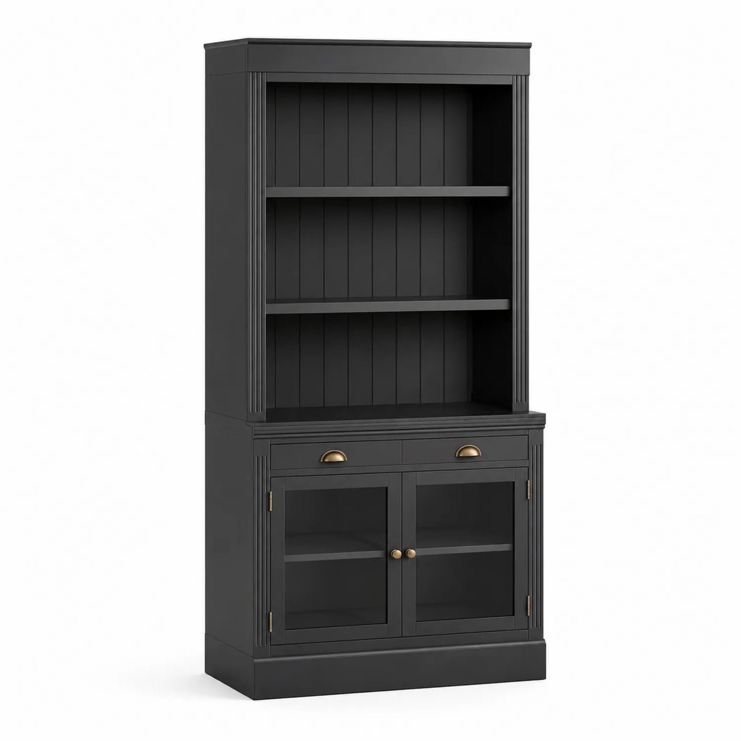 Estantería alta de MDF y vidrio negro 180cm