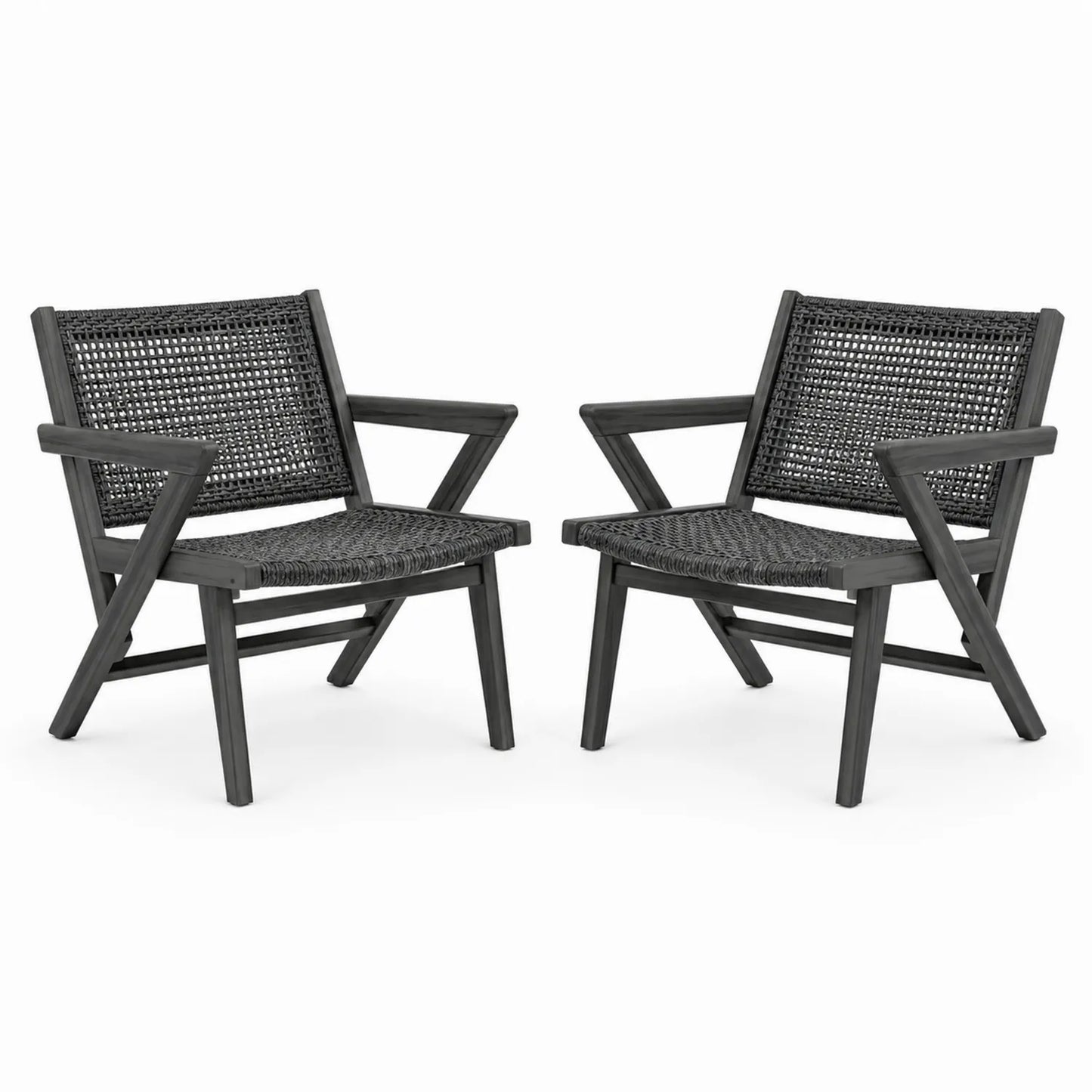 Juego de 2 Sillas de Madera con Revestimiento de Polietileno Negro