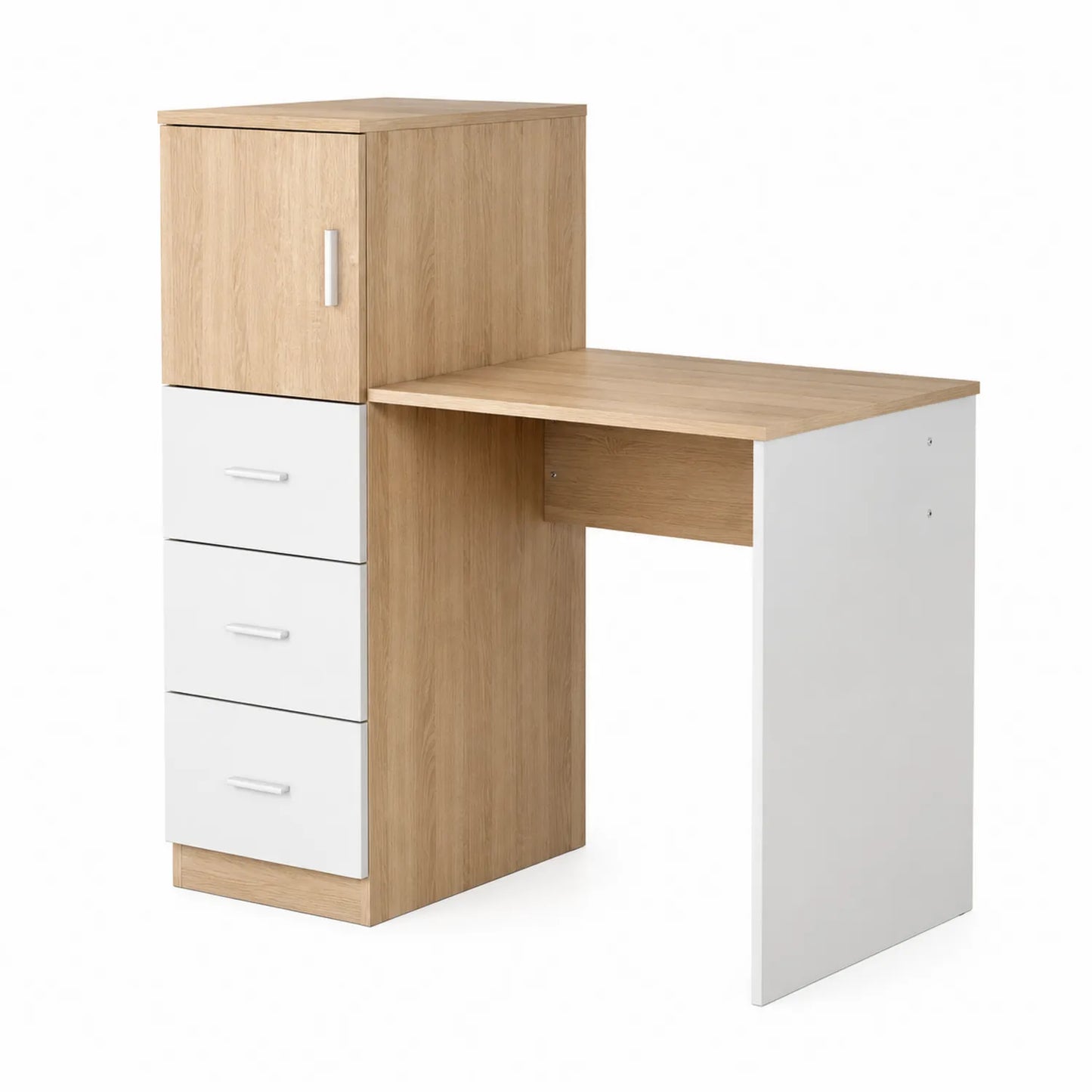 Escritorio con cajones y puerta de aglomerado laminado Madera/Blanco