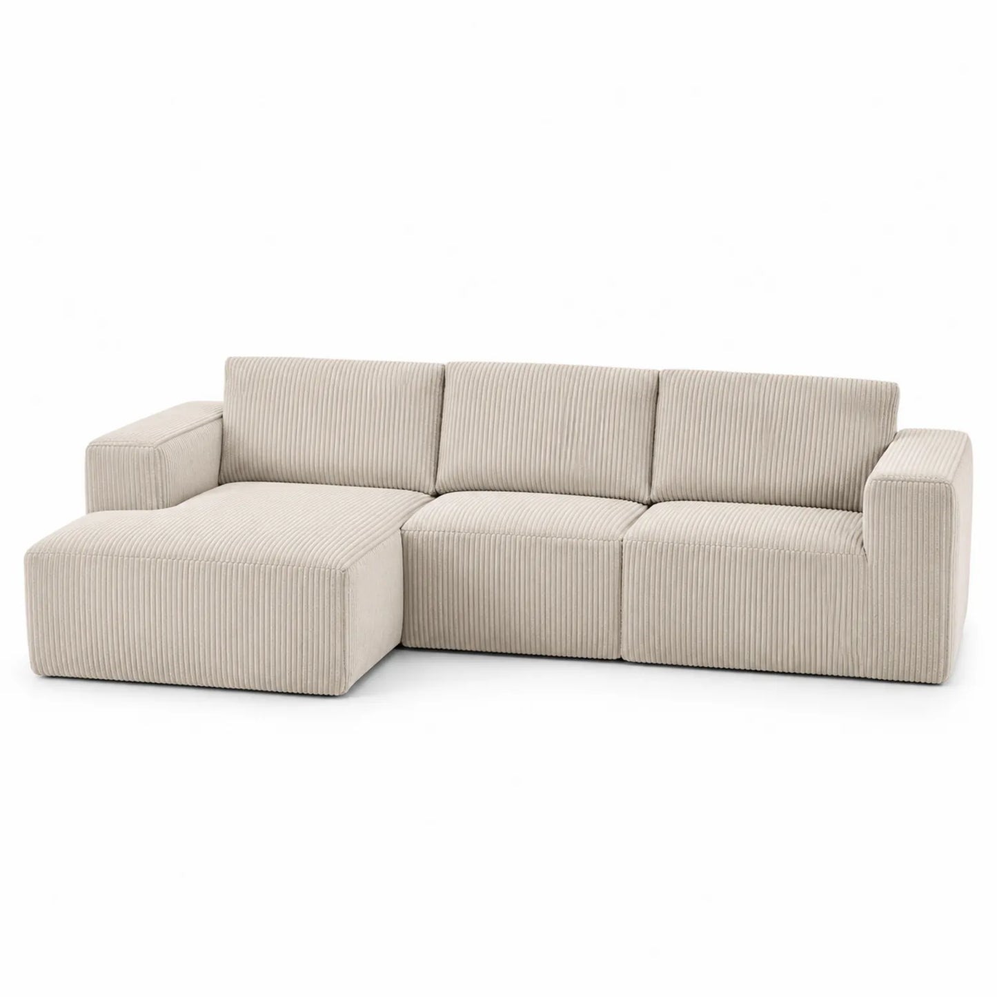 Sofá Rinconero en L con Chaise Longue Tela de Poliéster Beige