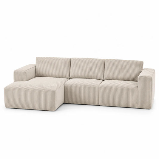 Sofá Rinconero en L con Chaise Longue Tela de Poliéster Beige