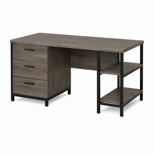 Mesa de oficina de MDF con cajones y estantes 140x60x75 cm