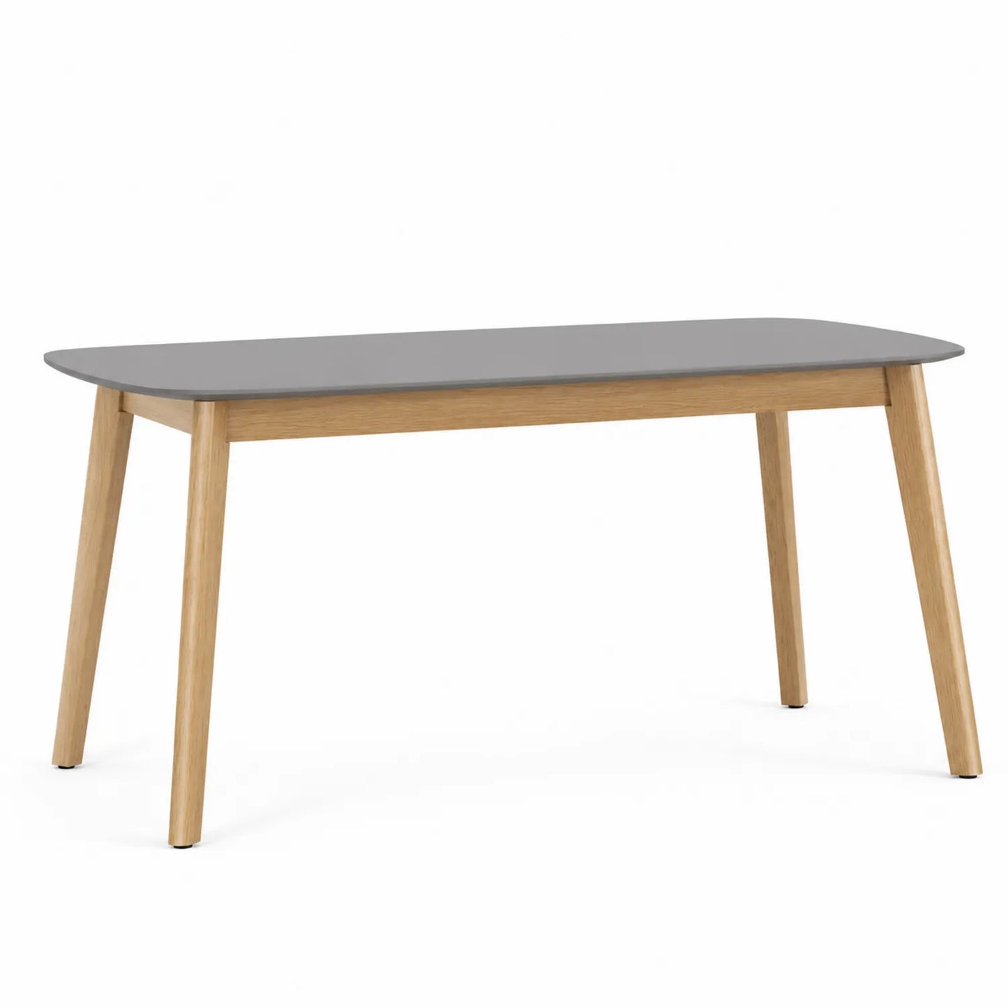 Mesa de comedor de MDF gris con patas de madera de roble