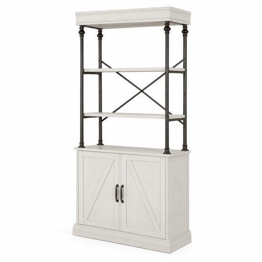 Librería de madera y metal con armario 180x90x40 cm