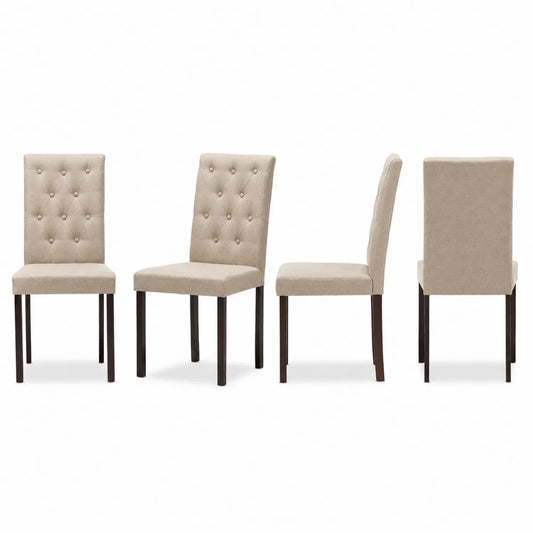 Juego de 4 sillas de comedor con tapizado beige y patas de madera