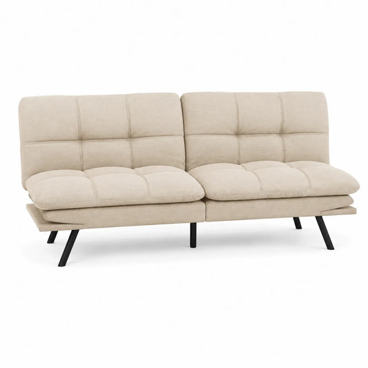 Sofá cama lino beige con patas de metal 190x85 cm