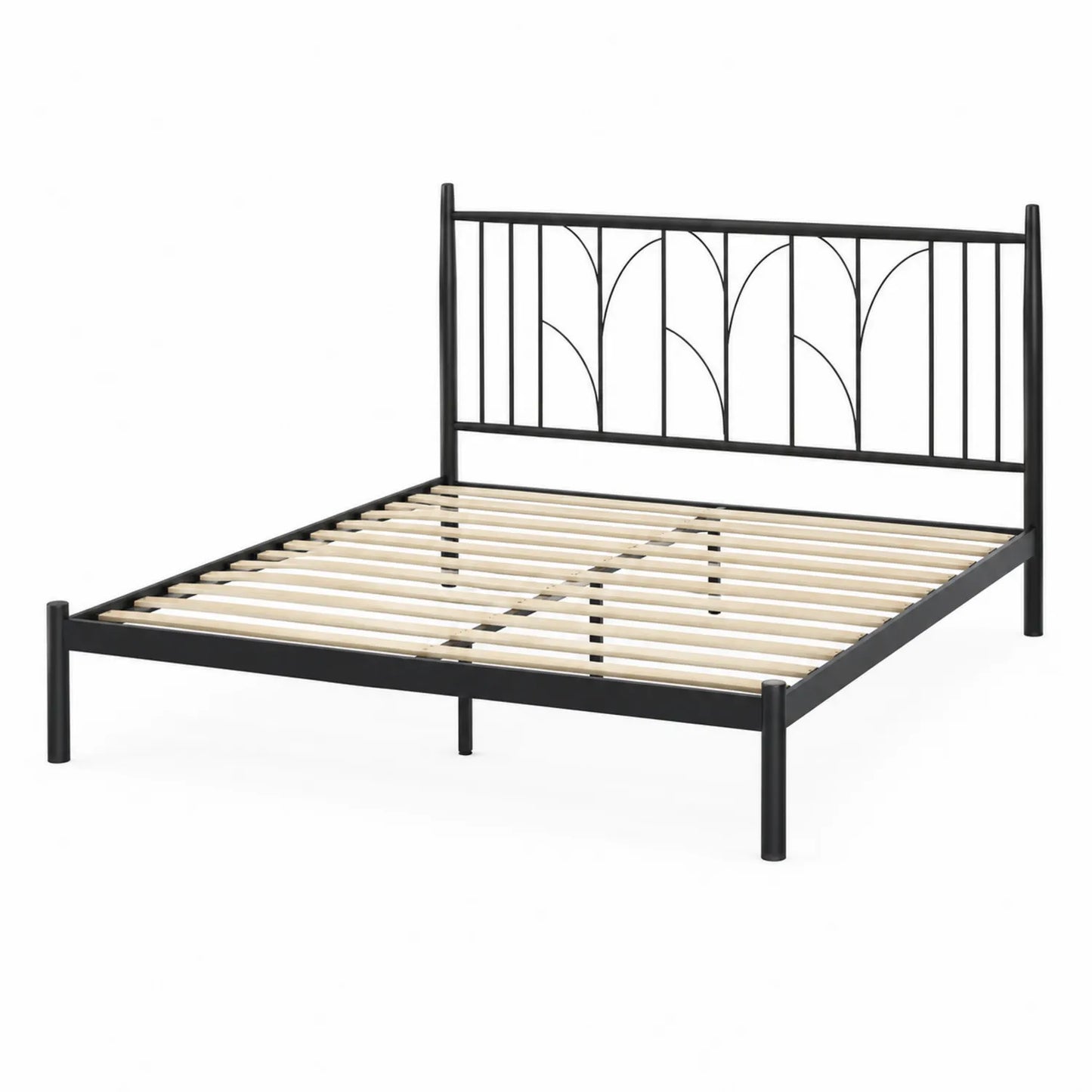 Cama doble de metal con cabecero decorativo