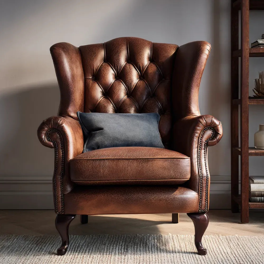 Leather Armchair Wingback Design 85x95x100 cm - Brown - Classic Style