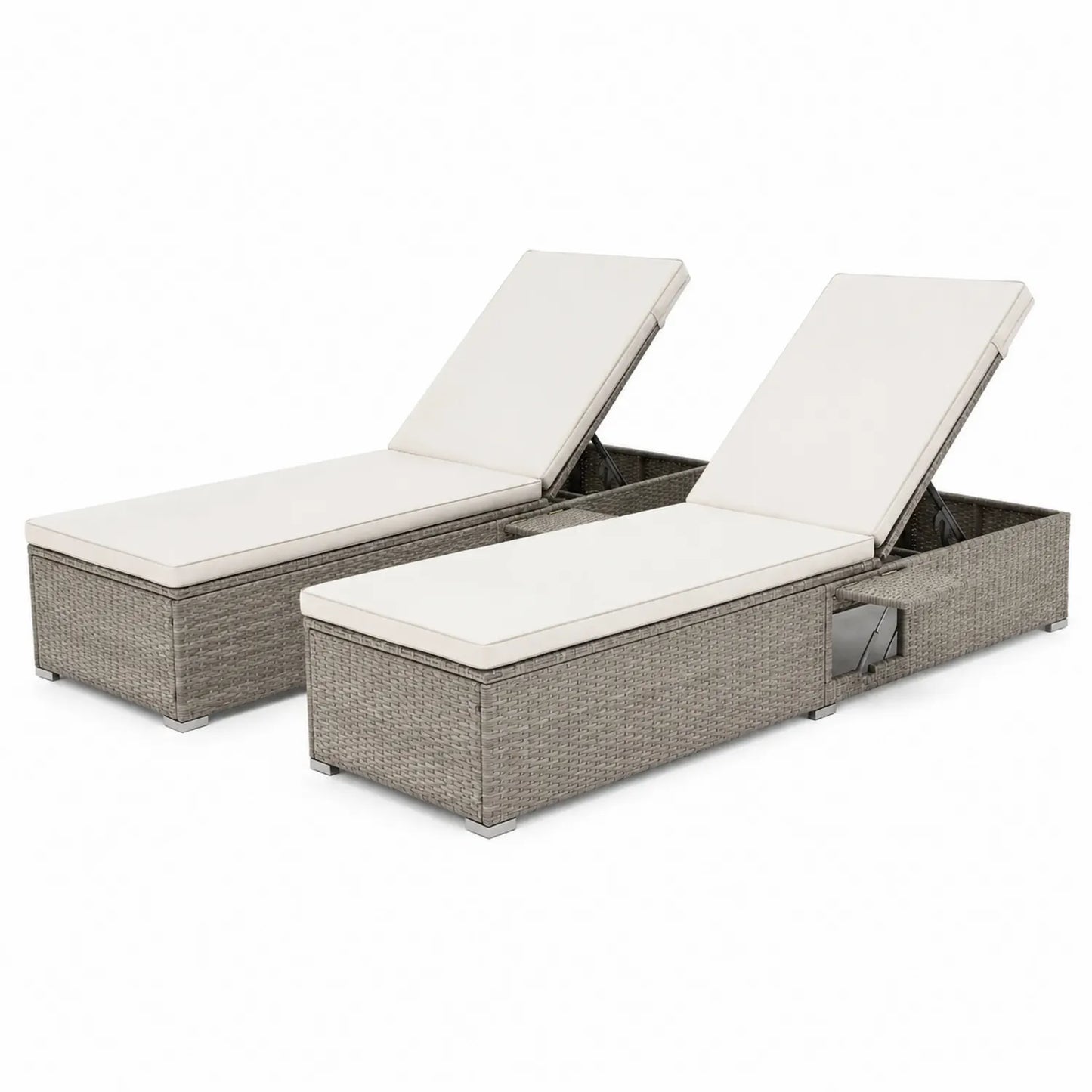 Set de 2 tumbonas de ratán sintético con cojines crema