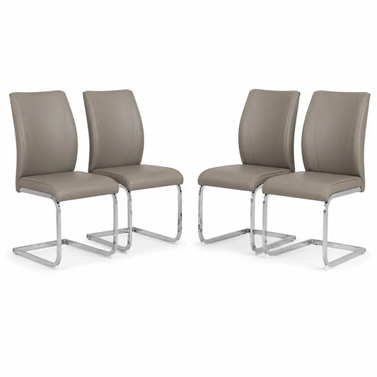 Juego de 4 sillas de comedor de cuero sintético y metal cromado, 95 cm