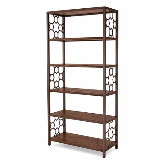 Estantería de madera y metal con diseño hexagonal 180x80x35 cm