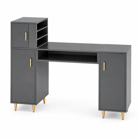 Escritorio de MDF Gris con Almacenamiento y Patas Metálicas
