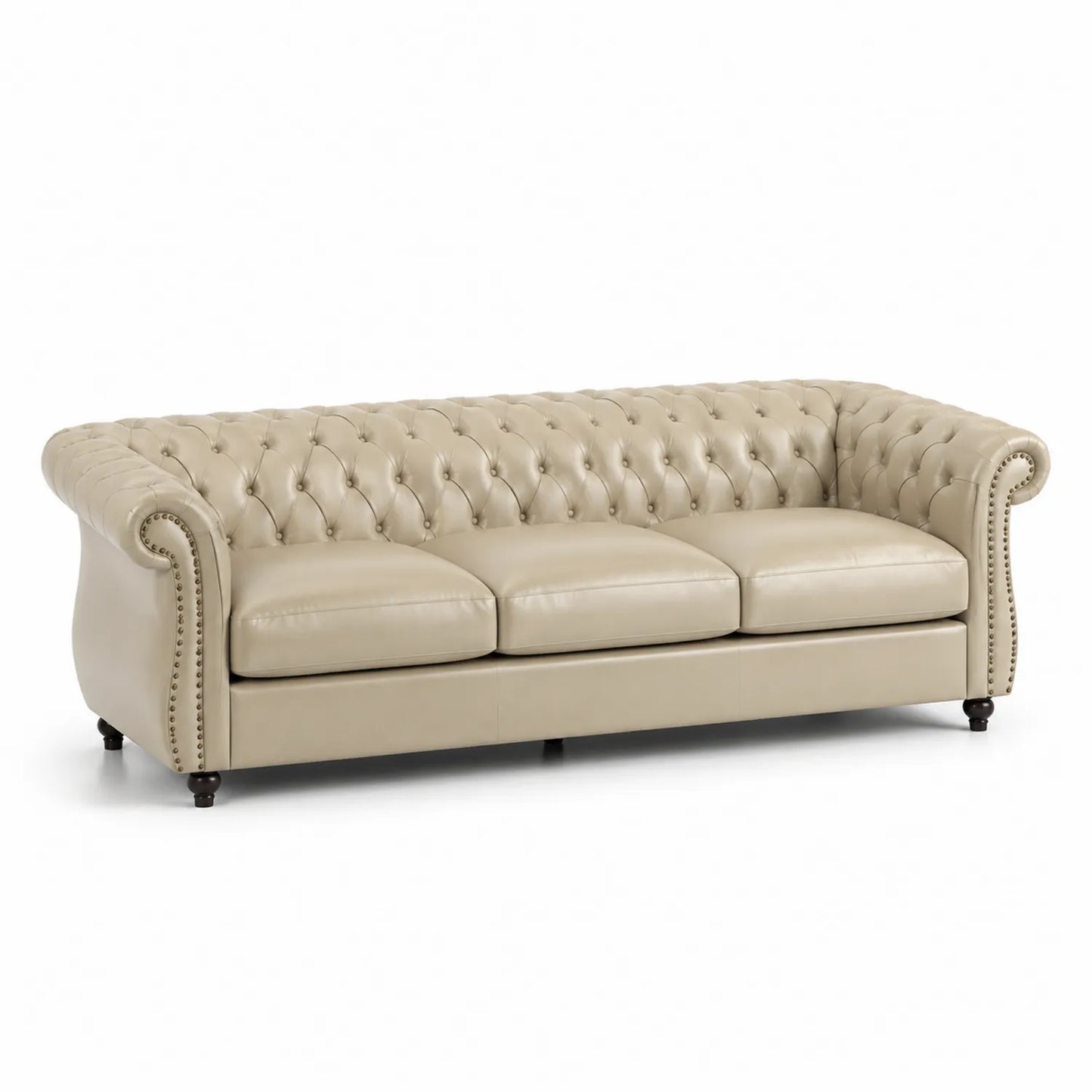 Sofá Chesterfield de Cuero Beige de 225x80x70 cm