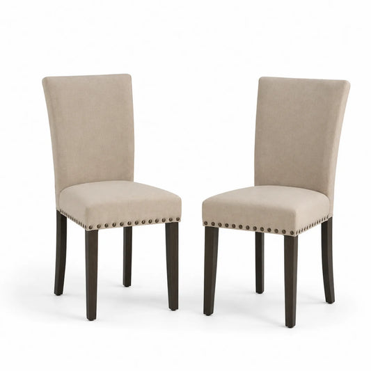 Juego de 2 Sillas de Comedor Tapizadas Beige con Patas de Madera