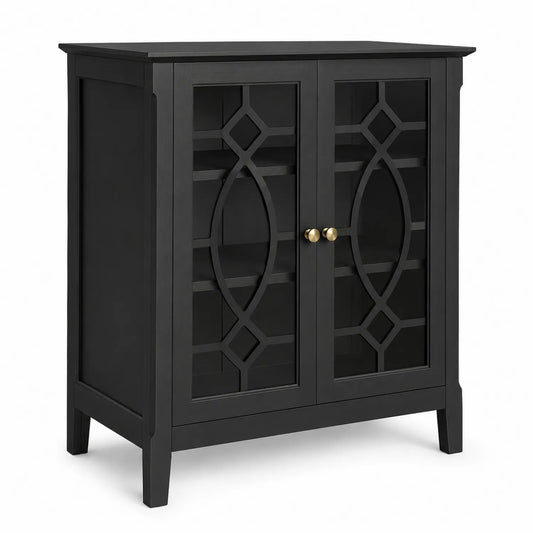 Aparador de Madera con Puertas de Vidrio Negro 80x35x90cm
