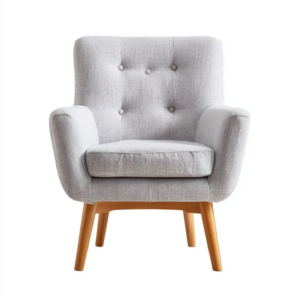 Armchair Fabric Upholstery 80x78x85 cm – Light Gray – Mid-Century Modern Design