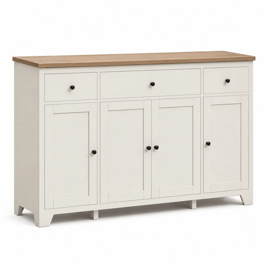 Aparador de Madera MDF con 4 Puertas y 3 Cajones Blanco y Roble