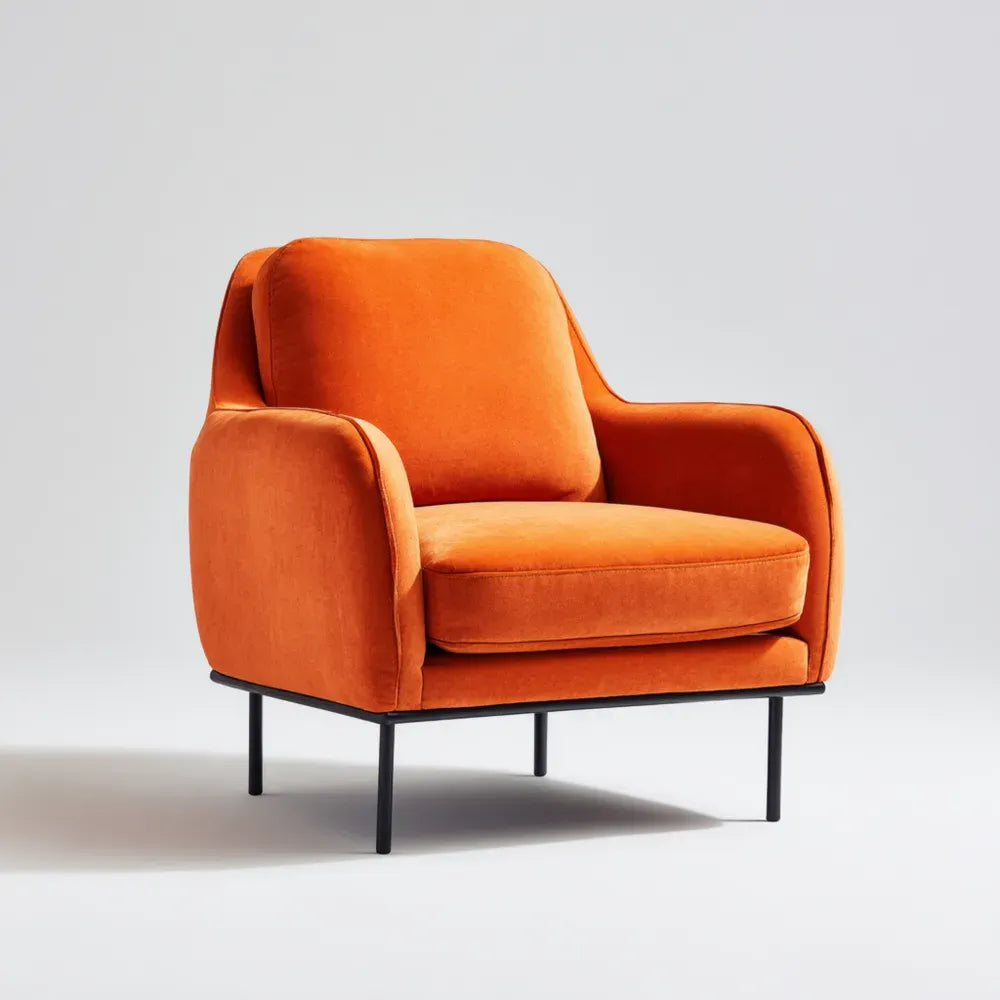Velvet Upholstered Armchair 75x85x90 cm - Orange - Modern Design