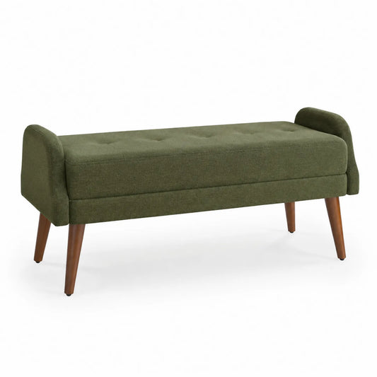 Banco de poliéster verde con patas de madera
