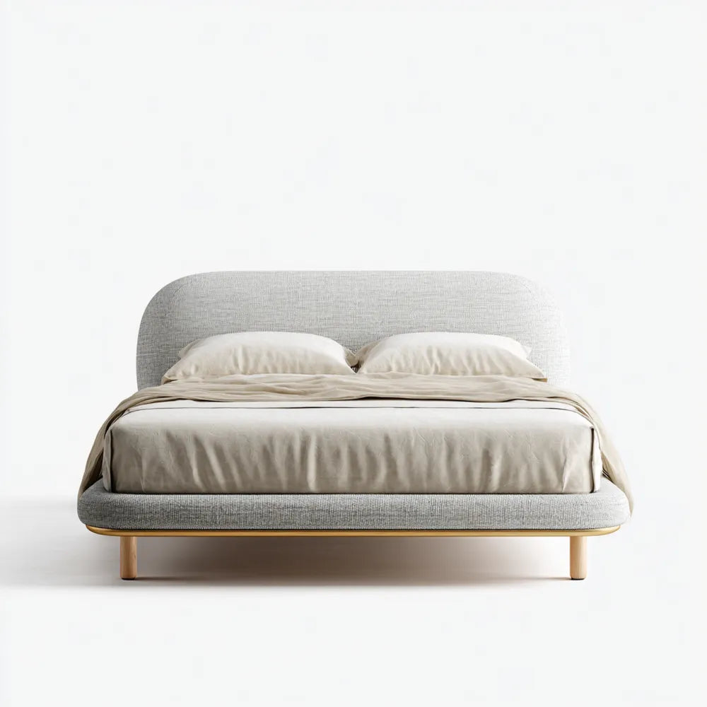 Double Bed Upholstered Wood Frame 200x140x90 cm - Light Gray - Contemporary Design