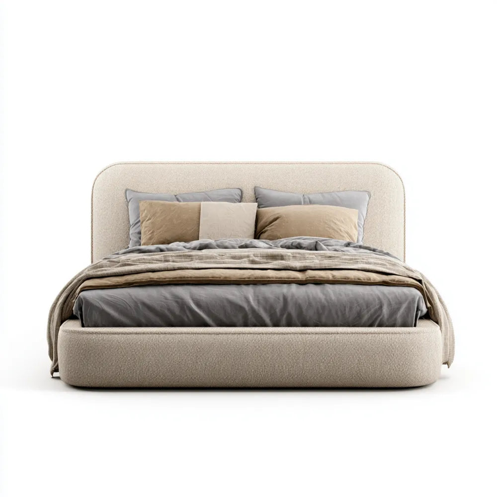 Modern Double Bed - Upholstered Fabric 200x150x100 cm - Cream