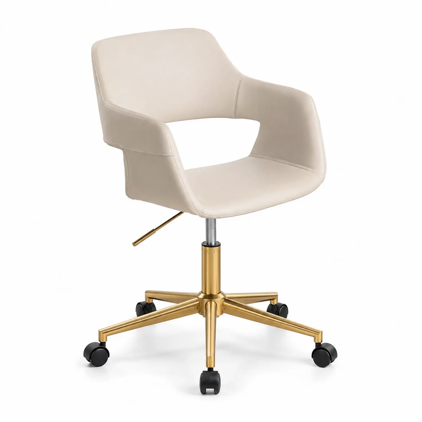 Silla con Base Metálica Dorada y Asiento de Poliuretano Beige