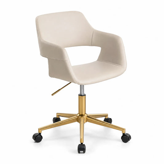 Silla con Base Metálica Dorada y Asiento de Poliuretano Beige