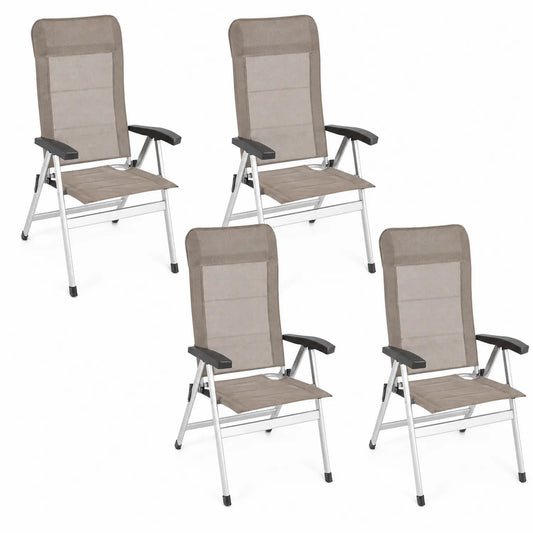 Juego de 4 sillas plegables de aluminio con asiento de tela, Beige