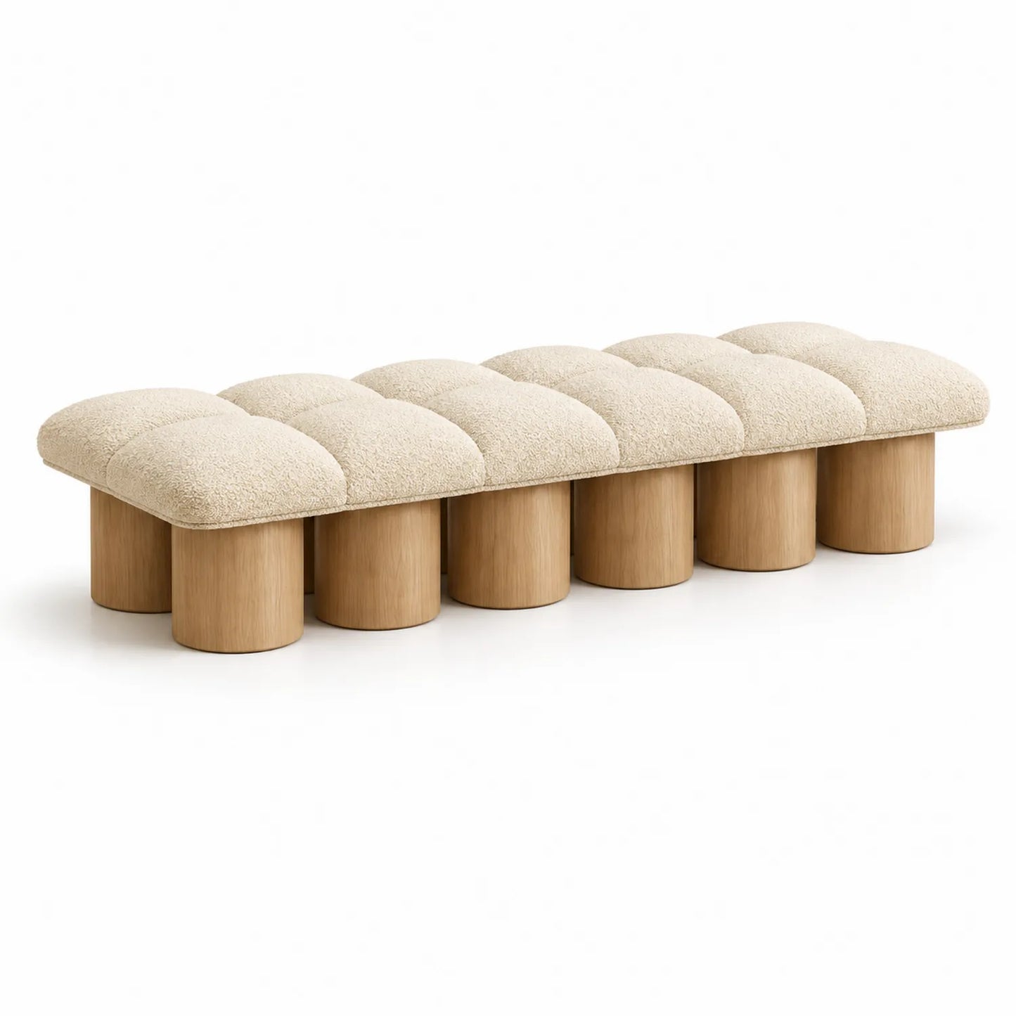 Banco de madera y tela bouclé beige 180x45x35 cm