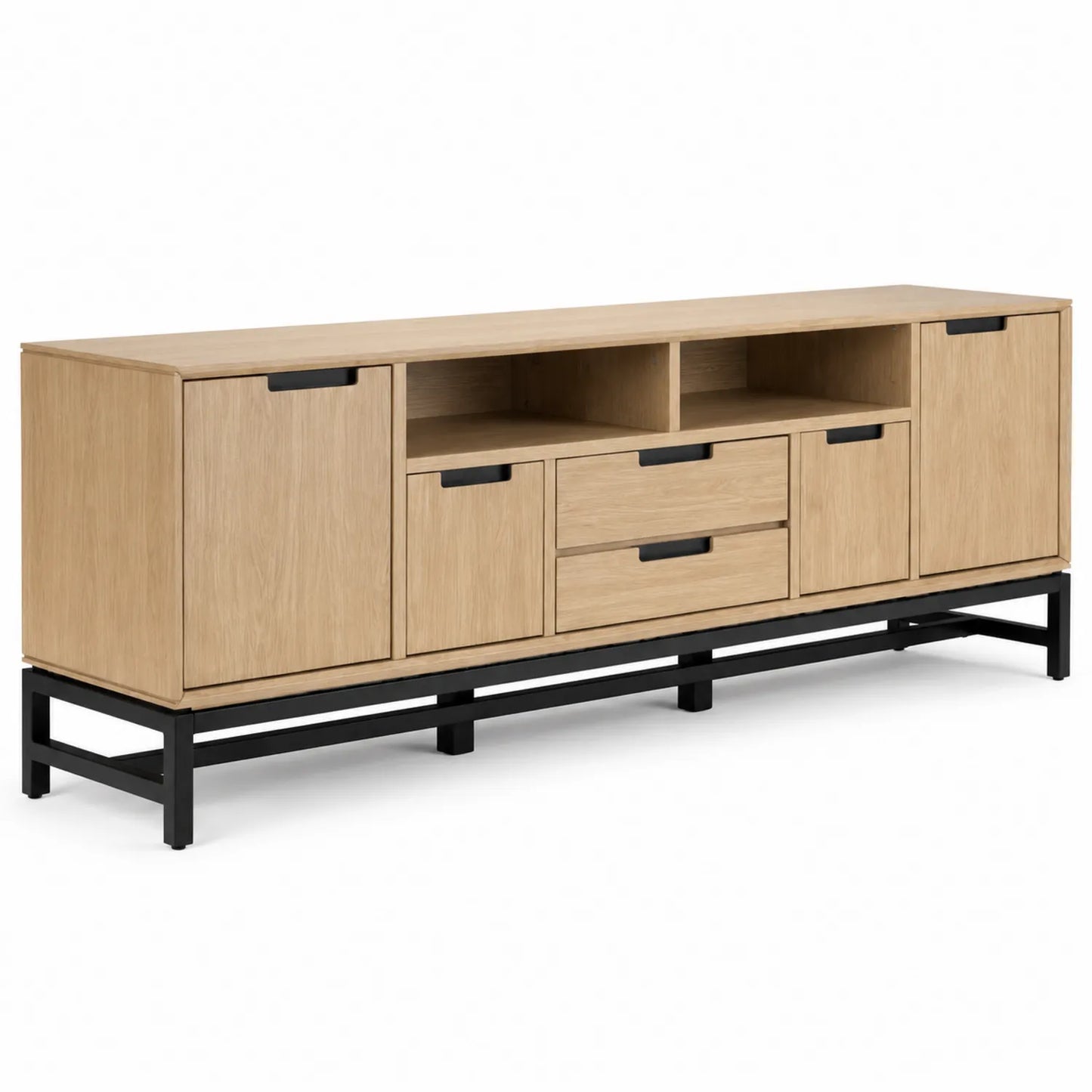 Mueble de TV de Madera de Roble y Metal Negro, 180 cm