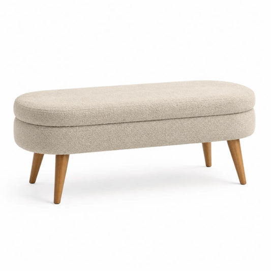 Banco de poliéster con patas de madera Beige