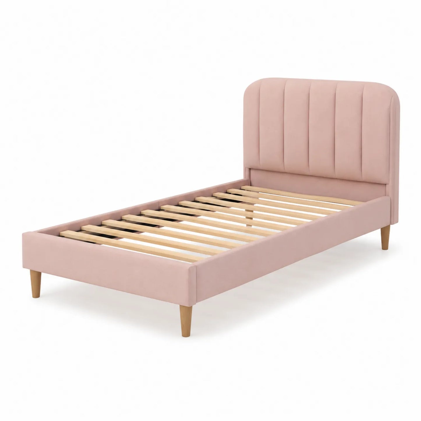 Cama individual de madera y terciopelo Rosa