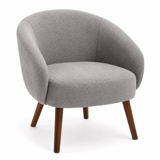 Silla tapizada gris con patas de madera