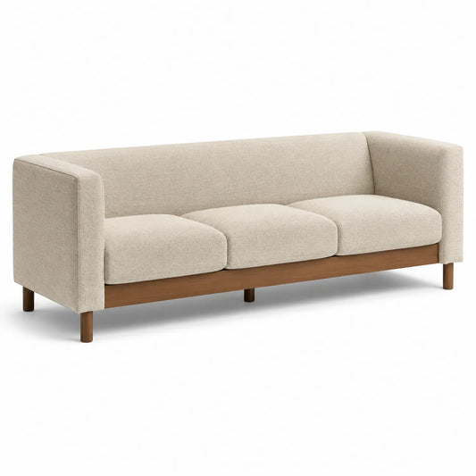 Sofá de Lino Beige con Base de Madera 200cm
