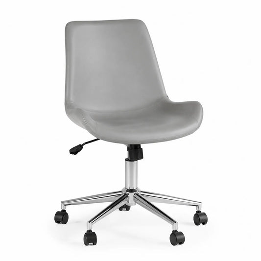Silla de oficina ajustable en altura gris, cuero sintético y acero cromado