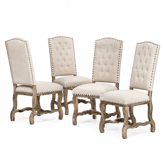 Juego de 4 sillas de comedor con estructura de roble y lino