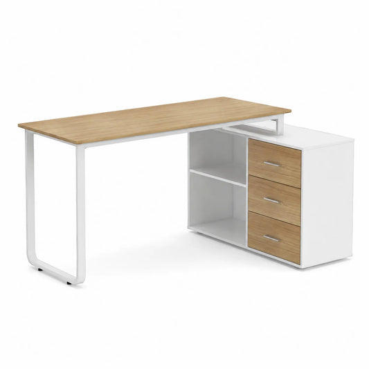 Escritorio de Madera de Ingeniera y Metal con Cajones y Estantes 140x60x75 cm Blanco/Roble