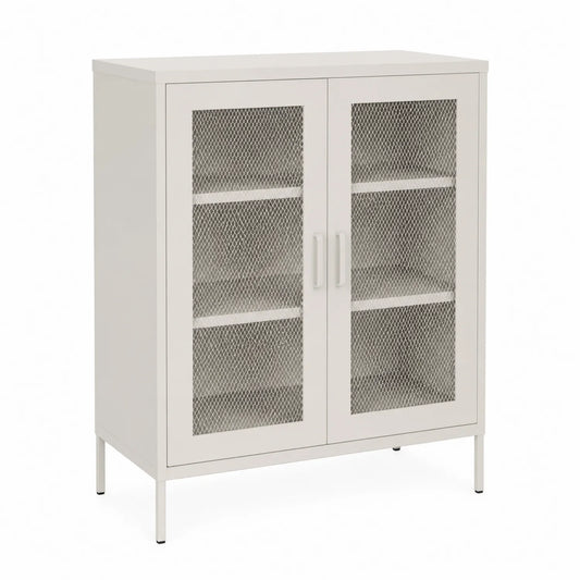 Armario de Almacenamiento de Acero con Puertas de Malla, Blanco