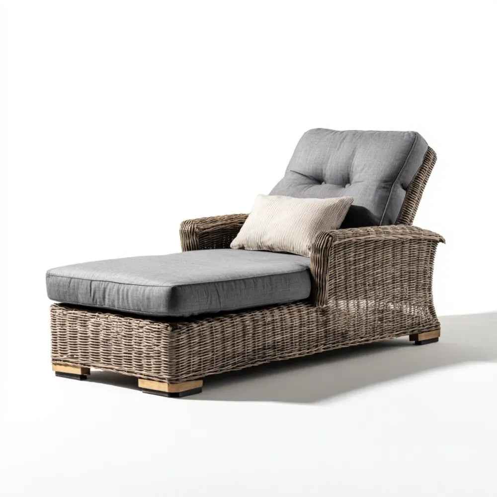 Outdoor Patio Recliner Wicker with Cushions 180x75x90 cm - Grey - Contemporary Design