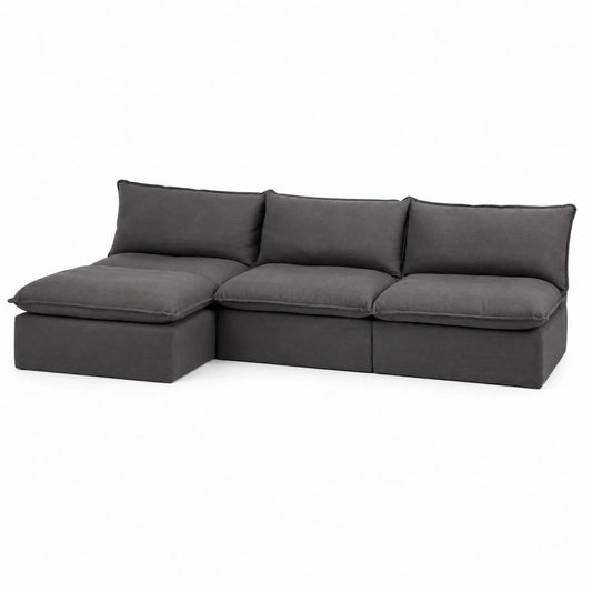Sofá chaise longue modular en tela gris 300x150x85 cm