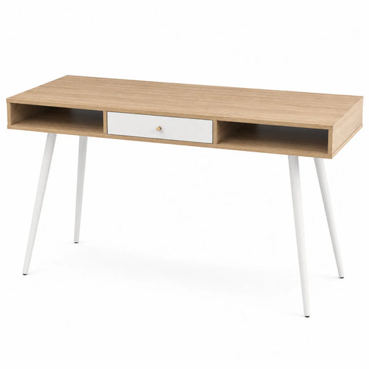 Escritorio de Madera y Metal con Cajón Blanco 120x50x75 cm