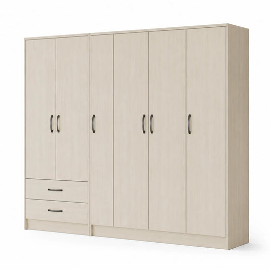 Armario de MDF con 5 puertas y 2 cajones 200x240x60 cm Beige